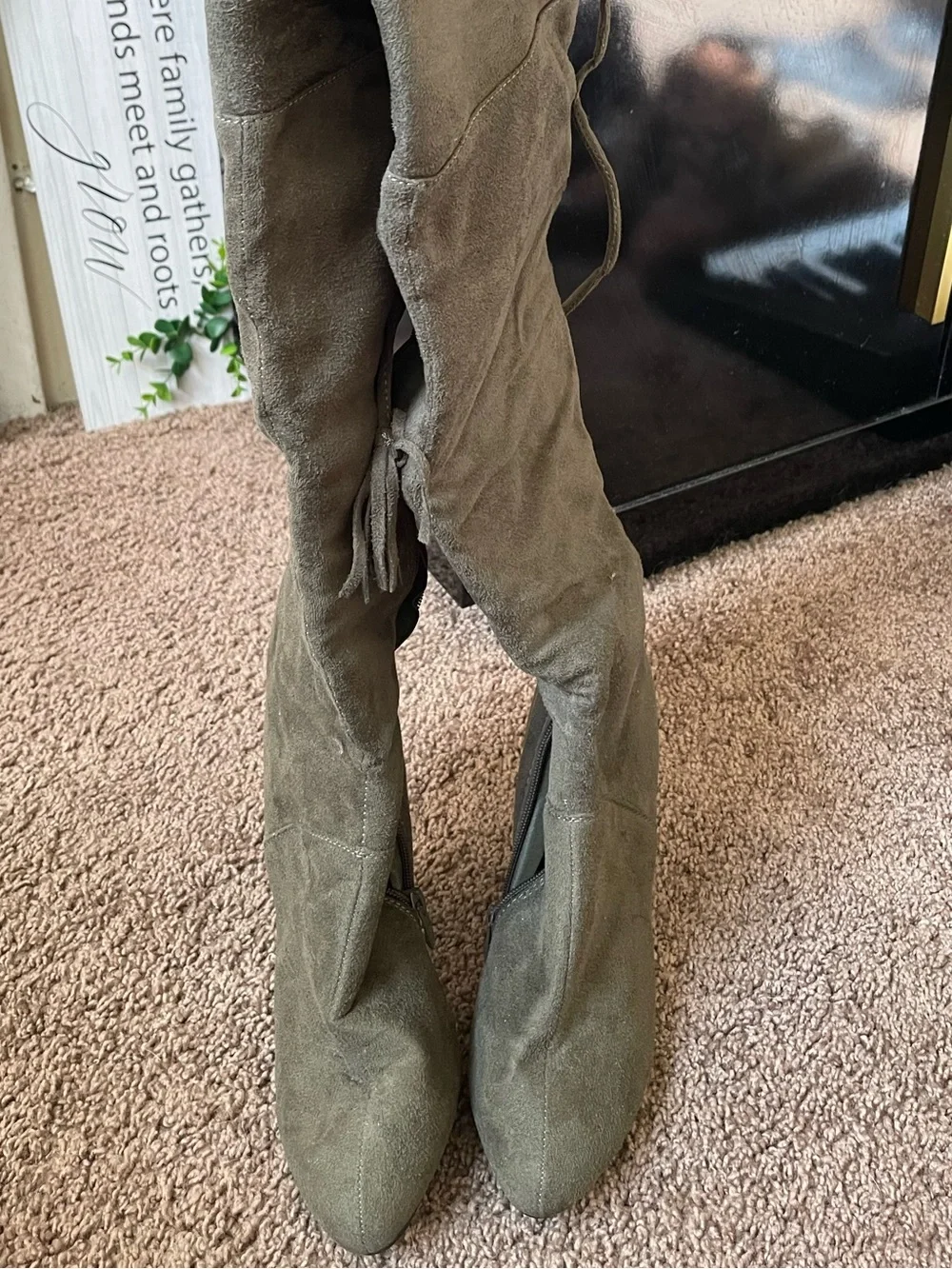 Forever 21 Olive Green Over-the-Knee Suede Boots